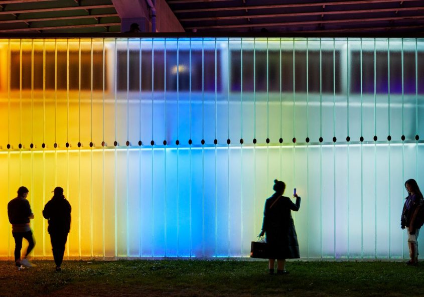 Thermally speaking an interactive art installation welcoming visitors amid brightful light colors.