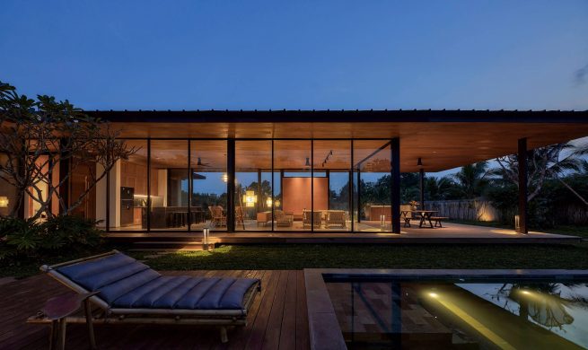 light interior of ho tram villa at night